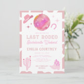 ピンクディスコ女性のカーボーイラストロデオバチェロレッテ週末 招待状 (スタンド正面)