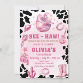 ピンクディスコ女性のカーボーイロデオカントリーバースデーパーティー 招待状 (正面)