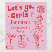 ピンクディスコ女性のカーボーイロデオバチェロレッテ ワインラベル (シングルラベル)