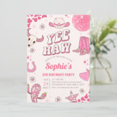 ピンクディスコ女性のカーボーイロデオバースデーパーティー 招待状 (スタンド正面)