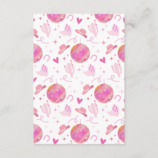 ピンクディスコ女性のカーボーイロデオビーマイフラワーガール エンクロージャーカード (裏面)