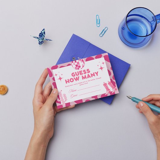 ピンクディスコ女性のカーボーイ推測いくつのキスゲーム エンクロージャーカード