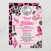 ピンクディスコ女性のカーボーイ誕生日招待状 招待状 (正面/裏面)