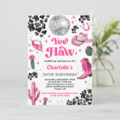 ピンクディスコ女性のカーボーイ誕生日招待状 招待状 (スタンド正面)