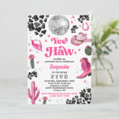 ピンクディスコ女性のカーボーイ誕生日招待状 招待状 (スタンド正面)