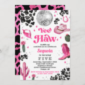 ピンクディスコ女性のカーボーイ誕生日招待状 招待状 (正面/裏面)