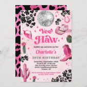 ピンクディスコ女性のカーボーイ誕生日招待状 招待状 (正面/裏面)