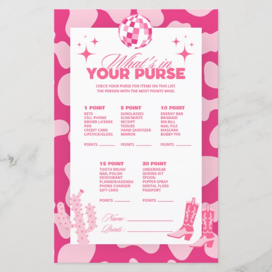 ピンクディスコ女性のカーボーイ財布のゲームカードの内容 (正面)