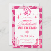 ピンクディスコ女性のカーボーイ週末の旅程招待状 招待状 (正面)