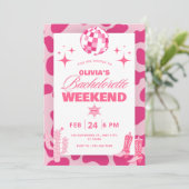 ピンクディスコ女性のカーボーイ週末の旅程招待状 招待状 (スタンド正面)