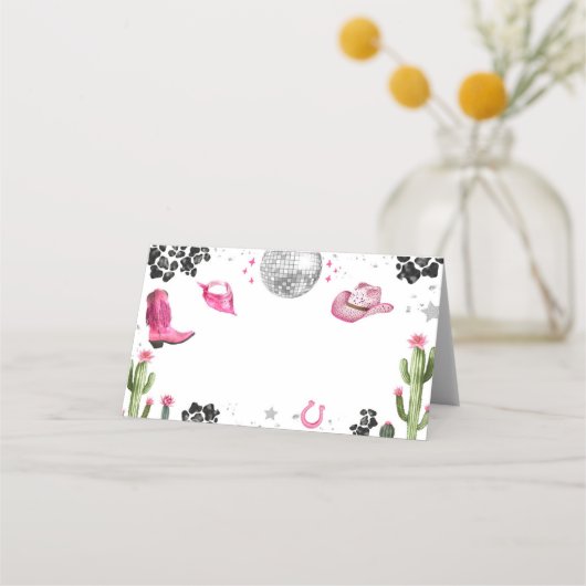 ピンクディスコ女性のカーボーイ食品ラベル プレイスカード (正面)