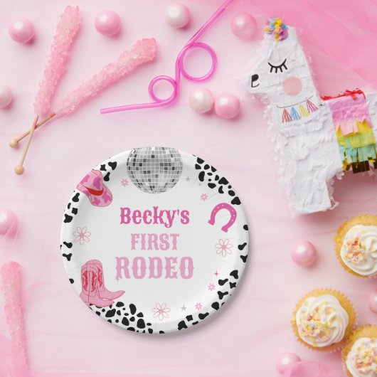 ピンクディスコ最初のロデオワイルドウエストガール最初の誕生日 ペーパープレート (パーティー)