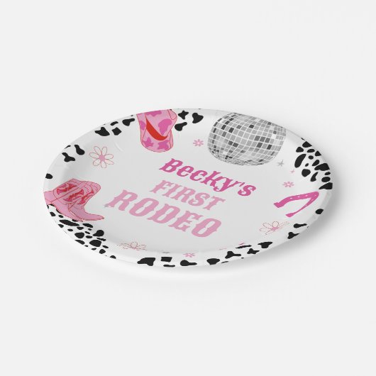 ピンクディスコ最初のロデオワイルドウエストガール最初の誕生日 ペーパープレート (アングル)