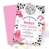 ピンクディスコ最初のロデオワイルドウエストガール最初の誕生日 招待状
