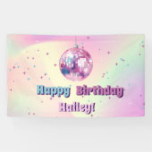 ピンクディスコ誕生日パーティバナー 横断幕 (横)