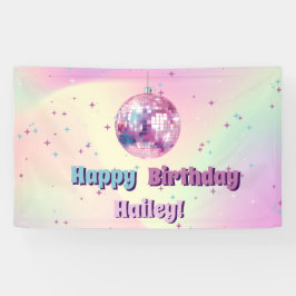 ピンクディスコ誕生日パーティバナー 横断幕