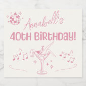 ピンクディスコ40th誕生日パーティーハンドドロードドードル スパークリングワインラベル (シングルラベル)