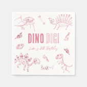 ピンクディノディグ誕生日 スタンダードカクテルナプキン (正面)