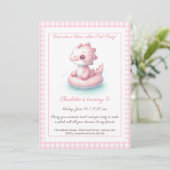 ピンクディノプールパーティー-誕生日招待状 招待状 (スタンド正面)