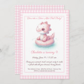 ピンクディノプールパーティー-誕生日招待状 招待状 (正面/裏面)