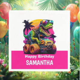 ピンクディノミートモンスタートラック誕生日パーティー スタンダードカクテルナプキン