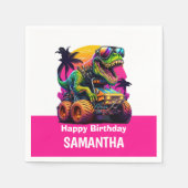 ピンクディノミートモンスタートラック誕生日パーティー スタンダードカクテルナプキン (正面)