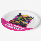 ピンクディノミートモンスタートラック誕生日パーティー ペーパープレート (アングル)