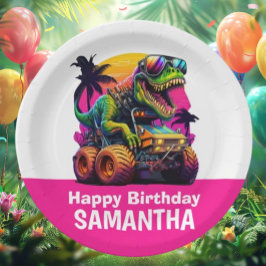 ピンクディノミートモンスタートラック誕生日パーティー ペーパープレート