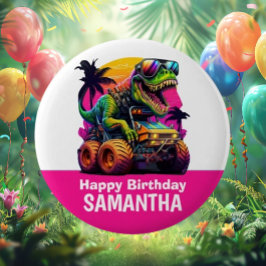 ピンクディノミートモンスタートラック誕生日パーティー ラウンドシール