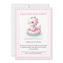 ピンクディノミート誕生日プールパーティの招待状