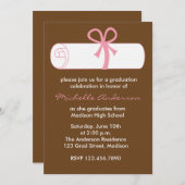 ピンクディプロマ卒業お祝い招待状 招待状 (正面/裏面)