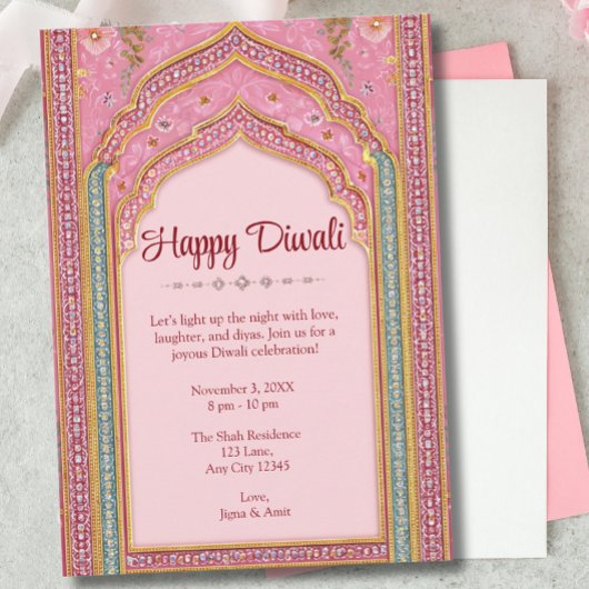 ピンクディワリ伝統的ディワリお祝い 招待状