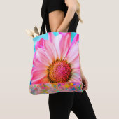 ピンクデイジーと水玉模様トート トートバッグ (クローズアップ)