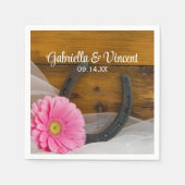 ピンクデイジーと馬蹄地方ウェスタン結婚ズ スタンダードカクテルナプキン (正面)