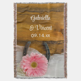 ピンクデイジーと馬蹄地方ウェスタン結婚ズ スローブランケット