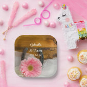 ピンクデイジーと馬蹄地方ウェスタン結婚ズ ペーパープレート (パーティー)