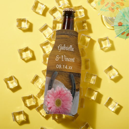 ピンクデイジーと馬蹄地方ウェスタン結婚ズ ボトルクーラー (インサイチュ 夏)