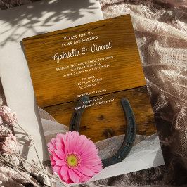 ピンクデイジーと馬蹄地方ウェスタン結婚ズ 招待状