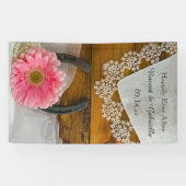 ピンクデイジーと馬蹄地方ウェスタン結婚ズ 横断幕 (横)