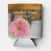 ピンクデイジーと馬蹄地方ウェスタン結婚ズ 缶クーラー (正面)