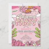 ピンクデイジーのパジャマパーティー 誕生日 招待状 (正面)
