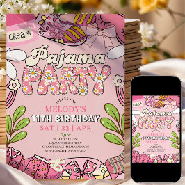 ピンクデイジーのパジャマパーティー 誕生日 招待状