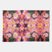 ピンクデイジーの花とのまわりに模様 キッチンタオル (横)