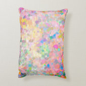 ピンクデイジーの花と水玉模様の青い水色 アクセントクッション (裏面(縦))