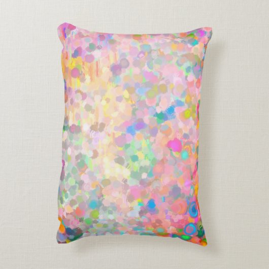 ピンクデイジーの花と水玉模様の青い水色 アクセントクッション (裏面(縦))