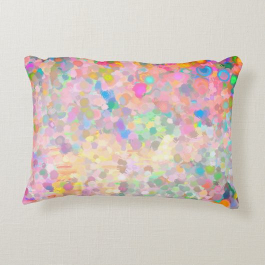 ピンクデイジーの花と水玉模様の青い水色 アクセントクッション (裏面)