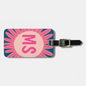 ピンクデイジーの花カスタマイズイニシャル ラゲッジタグ (正面横)