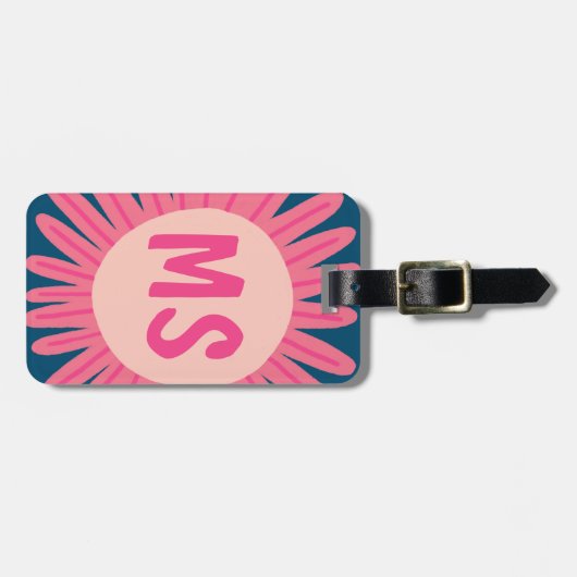ピンクデイジーの花カスタマイズイニシャル ラゲッジタグ (正面横)