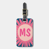 ピンクデイジーの花カスタマイズイニシャル ラゲッジタグ (正面縦)