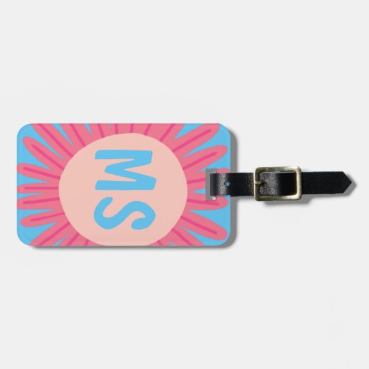 ピンクデイジーの花カスタマイズイニシャル ラゲッジタグ (正面横)